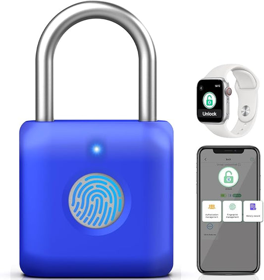 Pothunder Fingerprint Padlock, Smart Padlock, Locker Lock, Fingerprint Lock with APP Unlock, USB Rechargeable, Suitable for Gym Locker, Locker(Sapphire Blue)