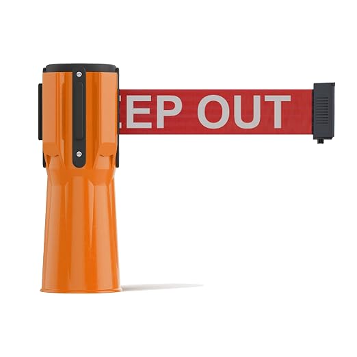 Trafford Industrial 11 Ft Cone-Mounted Retractable Belt Barrier Orange Case | Red with White "DANGER - KEEP OUT" Letters, 2 in Herringbone Webbing, Built-in Braking Technology and 4-way Receiver