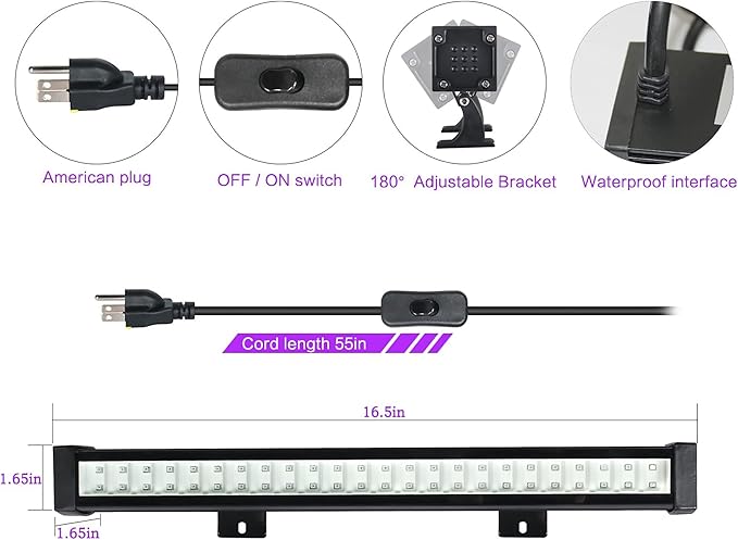 4-Pack LED Black Light Bar, Blacklight Bar with IP65 Waterproof, Glow-in-The-Dark Party Lights for Indoor/Outdoor Stage Lighting, Halloween, and Body Paint