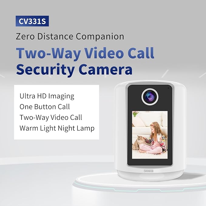 EVERSECU 2 Way Video Baby Camera with 2.4" HD Screen&Warm Nightlight, One-Button Video Call, 2K HD Resolution, Pan/Tilt/Zoom, Human Detection&Auto Tracking, Work with Alexa, SD Card&Cloud Storage