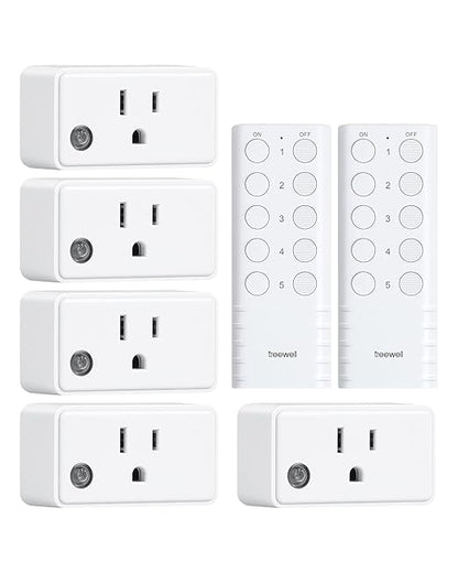Remote Control Outlet, 200FT Long Range Wireless Light Switch, Mini Remote Outlet Plug, 15A/1875W High-Power for Lamps, Lights, Household Appliances, FCC & ETL Listed (5 Outlets + 2 Remotes)