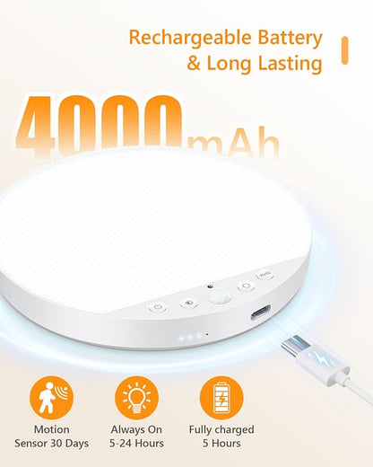 Rechargeable 6W Motion Sensor Ceiling Light Indoor, No Wiring & Magnetic Stick-On, Remote Control for Color & Brightness, Battery Operated Light for Shower, Closet, Bathroom, Pantry, Hallway, 1-Pack