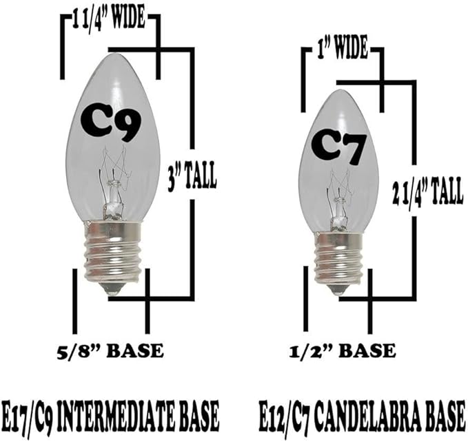 Novelty Lights 25 Foot C9 LED Outdoor Lighting Patio Christmas String Light Set, Warm White, White Wire, 25 Bulbs
