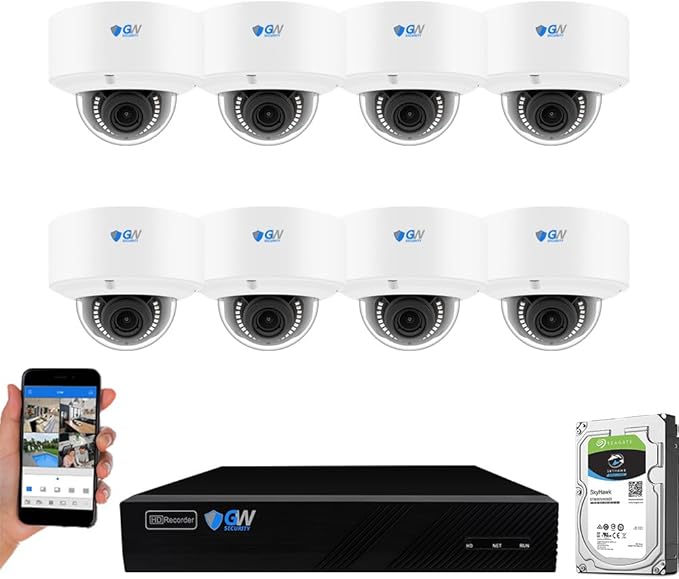 GW Security 16 Channel 12MP NVR 8MP 4K IP PoE Security Camera System with 8 4K 2.7-13.5mm 5X Motorized Zoom 24/7 Day Night Vision Waterproof Microphone AI Dome Camera, Intelligence AI Smart Functions