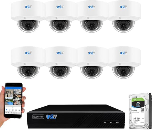 GW Security 16 Channel 12MP NVR 8MP 4K IP PoE Security Camera System with 8 4K 2.7-13.5mm 5X Motorized Zoom 24/7 Day Night Vision Waterproof Microphone AI Dome Camera, Intelligence AI Smart Functions