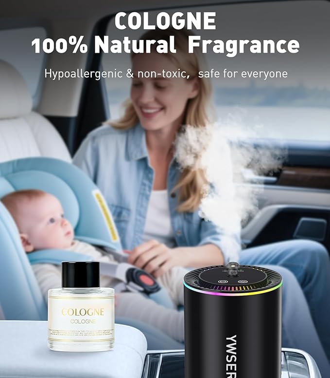 Smart Car Air Freshener Diffuser with Starry Sky Projector, Forest Scent Car Scent with 50ml Essential Oil, Auto On/Off Intelligent, 3 Modes Adjustable, Nano Mist Technology Aroma Diffuser, Cologne