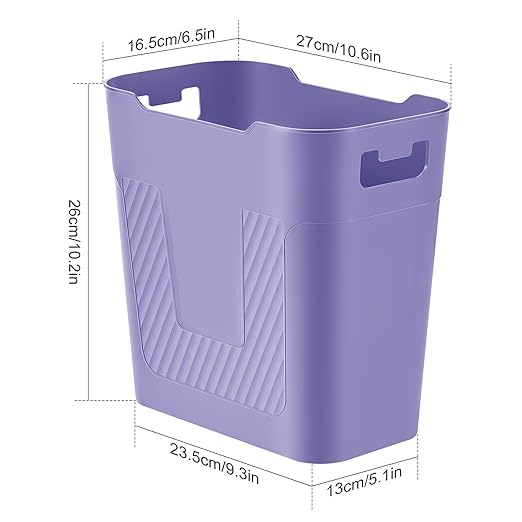 Small Purple Trash Can Wastebasket, 2.9 Gallon Plastic Garbage Can Waste Basket for Narrow Spaces Bathrooms Laundry Room Kitchens Offices Kids Rooms (Purple)