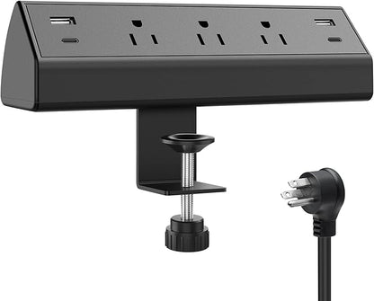 Jgstkcity Desk Clamp Power Strip,40W Total Fast Charging Station,2 PD 20W USB C Ports,Desk Edge Mount Surge Protector for Home, Office,3 Outlets,Fit 1.96" Tabletop Edge,ETL Listed