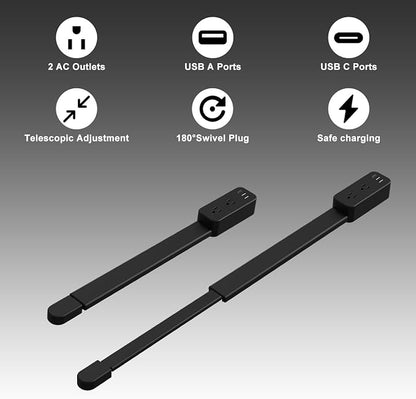 Electrical Outlet Extender Stick - Features USB-A, USB-C and 2 AC Outlets, Extends 22"-34", Rotates 180° Access Hard-to-Reach Outlets, Wall Plug Power Socket Expander Nightstands, Sofa, Desks and More