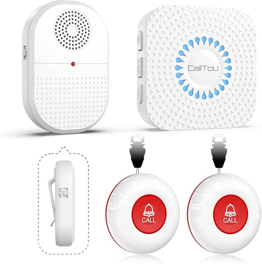 CallToU Wireless Caregiver Pager Waterproof Call Button Vibration Call Bell for Elderly at Home Disabled Patient Elderly Monitoring Nurse Calling 2 SOS Panic Buttons/Transmitters 500FT 2 Receivers