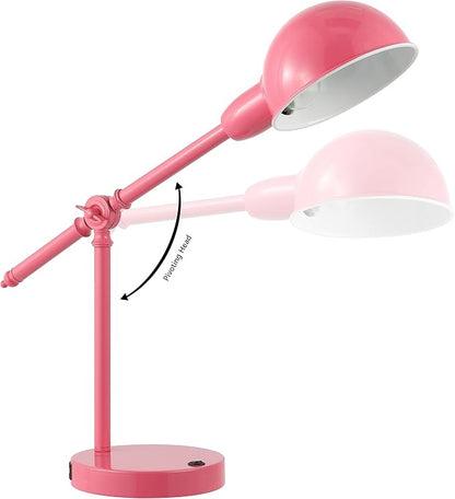 JONATHAN Y Curtis Task Lamp 20.25" Industrial Metal Adjustable USB, Pink | Vintage Style, Dome Shade, LED Bulb Included, Perfect for Home Office or Nightstand