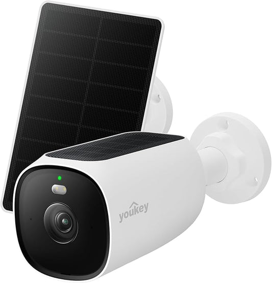 youkey Solar Security Camera Wireless Outdoor 2.5K, 24/7 AOV Recording, No Subscription Cameras for Home Security with Dual Solar Panel, AI Detection, 2.4Ghz Wi-Fi 6, Easy Setup, Hub Compatible