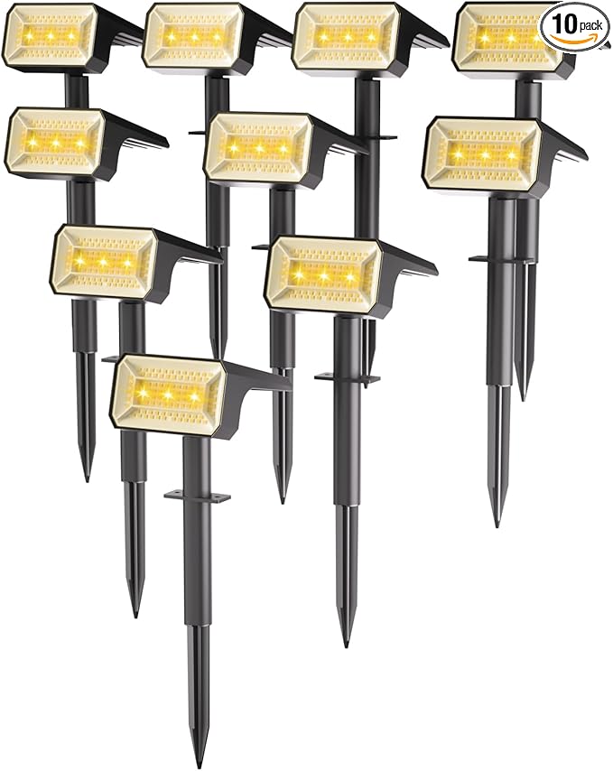 Fabrito 10 Pack Solar Spot Lights Outdoor Waterproof IP67, [108 LEDs, 4 Modes] Dusk to Dawn Spotlights for All Night, 2-in-1 Solar Landscape Lights for Garden, Yard, Tree, Pool, Warm White