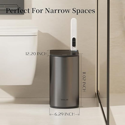 Bathroom Trash Can with Lid - Motion Sensor Smart Garbage Bin with Toilet Brush, 2 Gallon / 7L Small Automatic Trash Can, Odor-Control for Bathroom (Grey with Toilet Brush)