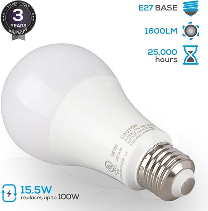 TORCHSTAR 100W Equivalent 15.5W Dimmable LED A21 Bulb, 1600Lm, 2700K Soft White, E26 Medium Base, Omnidirectional, Pack of 4