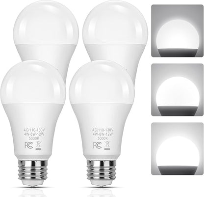 3 Way Light Bulbs 40 70 100W Incandescent Equivalent, LED Dimmable A19 Three Way Light Bulb, Daylight White 5000K, E26 Medium Base, 4-Pack LED Light Bulbs for Floor Lamp Desk Lamp Table Lamp Reading
