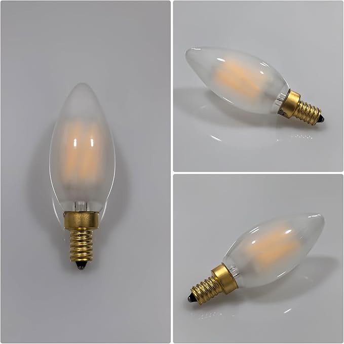 Type B/B11 E12 LED Filament Bulb, 6W/60W Equivalent 3000K Warm White – Frosted Glass, Dimmable, Ideal for Chandeliers & Ceiling Fans, 6-Pack(3000K)