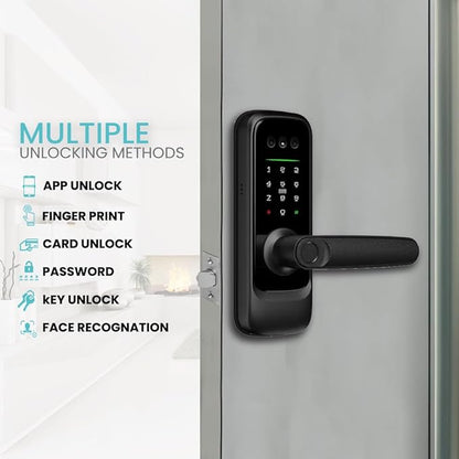 3D Face Recognition Smart Door Lock with Camera, Video Doorbell & Intercom– Keyless Entry Deadbolt with Face ID, Palm Vein, Fingerprint, Passcode, Card, Tuya App & Key, Auto-Lock, Mortise Latch, Home