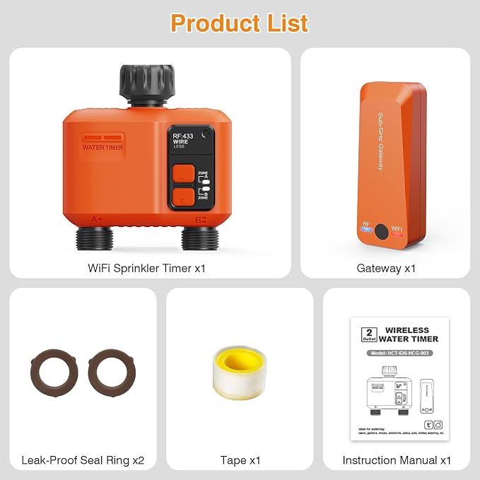 WiFi Sprinkler Timer 2 Zone, Smart Water Timer for Garden Hose Irrigation