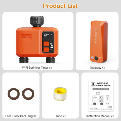 WiFi Sprinkler Timer 2 Zone, Smart Water Timer for Garden Hose Irrigation