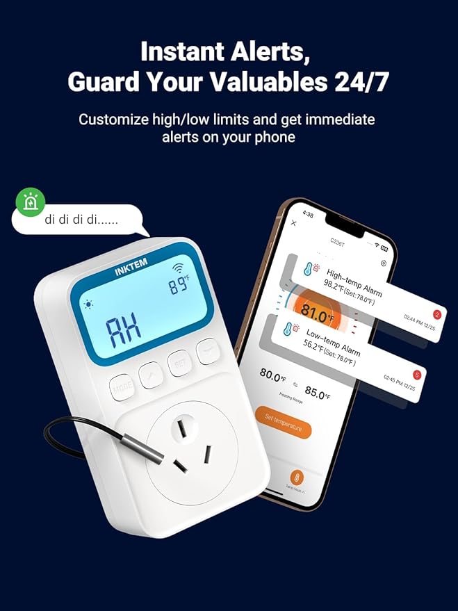 WiFi Temperature Controlled Outlet with APP for Heater, Freezer 16A