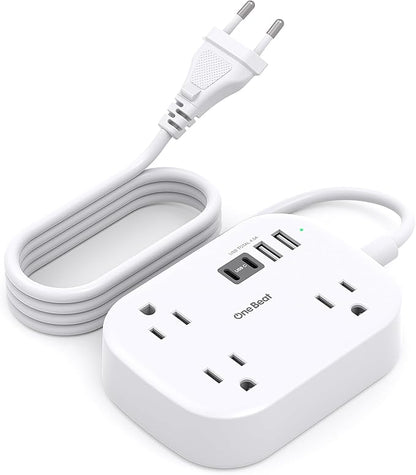 One Beat European Travel Plug Adapter with 3Ft Extension Cord, US to Europe