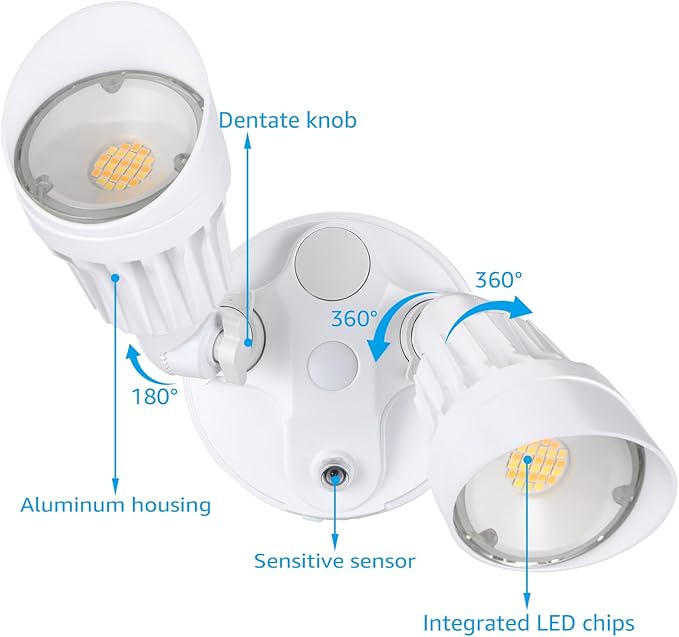 LEONLITE 3CCT Dusk to Dawn LED Security Lights, Adjustable Dual-Head Flood Light Outdoor with Photocell, 3000K/4000K/5000K Selectable, 25W(200W Equiv.), Wet Location, Aluminum, ETL Listed, White