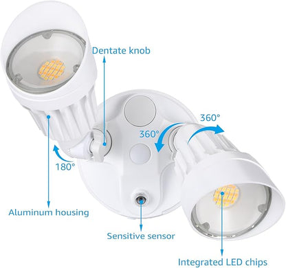 LEONLITE 3CCT Dusk to Dawn LED Security Lights, Adjustable Dual-Head Flood Light Outdoor with Photocell, 3000K/4000K/5000K Selectable, 25W(200W Equiv.), Wet Location, Aluminum, ETL Listed, White