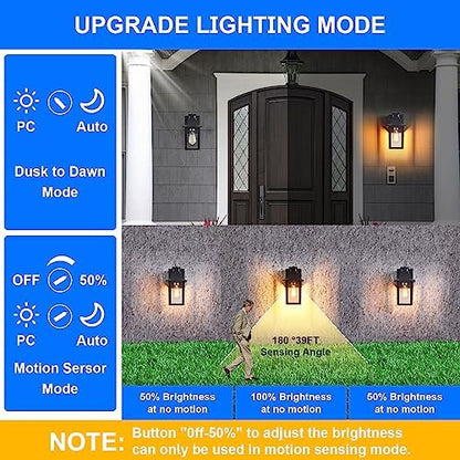 Porch Lights with GFCI Outlet,Dusk to Dawn Motion Sensor Outdoor Lights