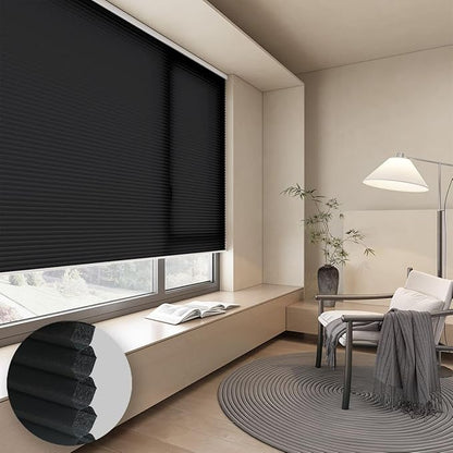Cellular Shades Light Filtering Honeycomb Blinds for Indoor Windows, Cordless Cellular Shades 1.5 inch Cell Pleated for Bedroom Home Office, Custom Size, Half Shading Midnight Spark