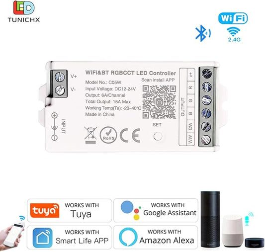 C05W RGBCCT LED Controller Tuya WiFi 2.4G RF 6Pin PWM for SMD FCOB Strip