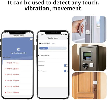 Tuya Zigbee Wireless Vibration Sensor: 120dB Alarm, Adjustable Sensitivity, Glass Breakage Detection. Suitable for Alarm Systems and Smart Home Automation, Supports Tuya App.