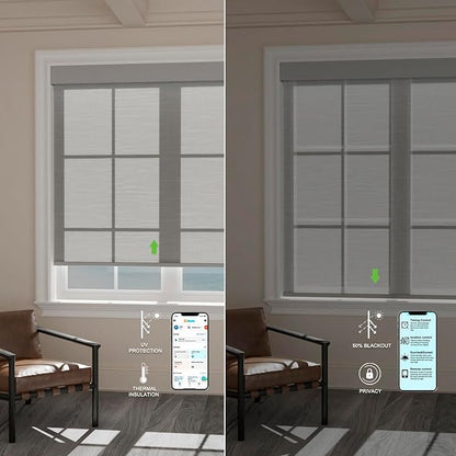 Motorized Blinds with Remote [Light Filtering] Smart Blinds Compatible with Alexa Google HomeKit, 50% Blackout Automatic Roller Shades for Indoor Windows, Customized Size, Mist Steel Gray
