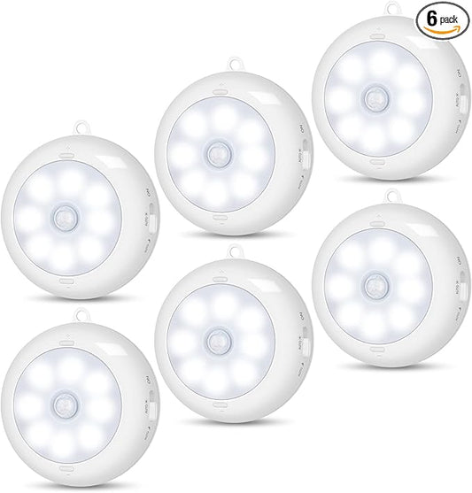 Reoshine Motion Sensor Light Indoor, Under Cabinet Light, Ceiling Lights, AA Battery Operated Stick on Wireless Puck Lights for Wall, Step, Stair, Dimmable (6 Pack)