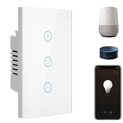BSEED Smart Dimmer Switch, 2.4GHz WiFi Dimmer Light Switch Works with Alexa and Google Home, Neutral Wire Required Light Switch Dimmer, Single Pole Touch Dimmer Switch for Lamp, Remote Control, White