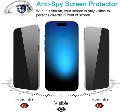 PEHAEL 2+2 Pack for iPhone 15 Pro Privacy Screen Protector with Camera Lens Protector Full Coverage Anti-Spy Tempered Glass Film 9H Hardness Easy Installation Bubble Free [6.1 inch]