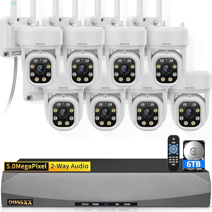 (2026 Update 90 Days Storage) 5MP PT Wireless Security Camera System with AI Human Tracking, Dual-Band 2.4G&5G WiFi, 130° Wide Angle, 2-Way Audio, No Monthly Fee, Outdoor Home Security Kit
