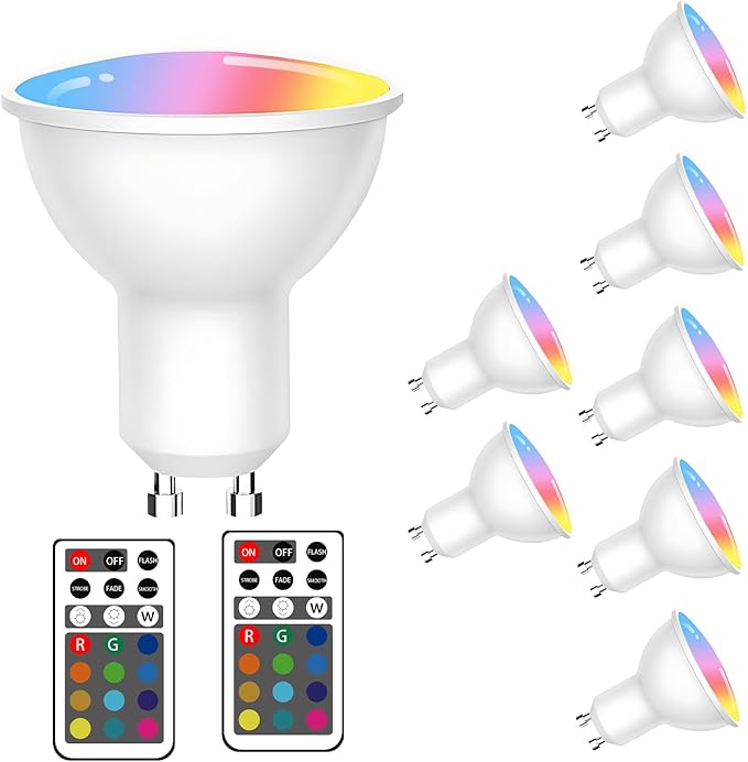 XRise GU10 LED Light Bulb Dimmable 3W LED Bulbs with 180°Flood Beam Warm White 3000K 12 Color Choices Remote Control Included Suitable for Bedroom Living Room Party Gathering（8 Pack ）