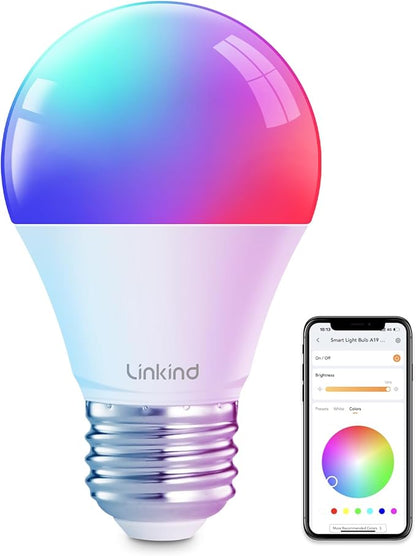 Linkind Smart Light Bulbs 1pk, Color Changing Light Bulbs Work with Alexa & Google Home, WiFi Smart Bulb 800LM Dimmable, 9W equivalent 60W Alexa LED Bulb A19 E26, Preset Scenes, 2.4Ghz WiFi Only