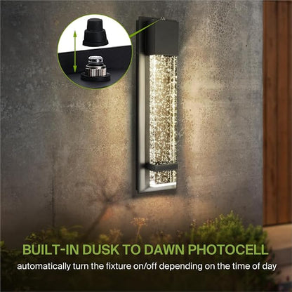 ASD LED 18" Bubble Glass Wall Light Fixture, Outdoor Dusk to Dawn Sconce | 3CCT, Waterproof, Photocell, ETL Listed | 12W 500LM 3000-5000K 120V | Exterior Lantern, Porch Lighting | Black, 2 Pack