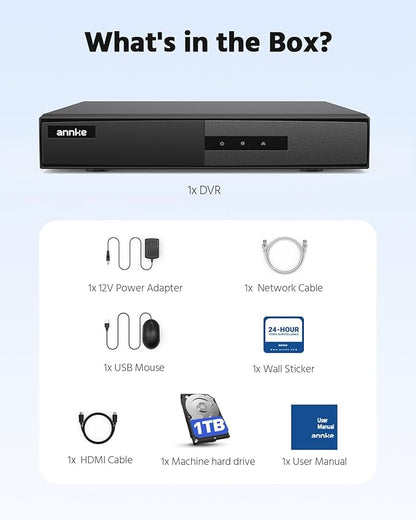ANNKE 8 Channel DVR for Security Camera, 3K Lite Hybrid 5-in-1 CCTV Digital Video Recorder, Supports 8CH TVI/AHD/CVI/CVBS Analog and 2CH IP Cameras, 24/7 Video Recording for Home Surveillance, 1TB HDD