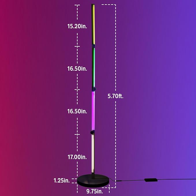 Enbrighten Vibe RGBWIC Smart Foldable Floor Lamp with Music Sync | Color-Changing Ambient Lighting with DIY Effects, Alexa and Google Compatible, Ideal for Gaming Rooms and Bedrooms