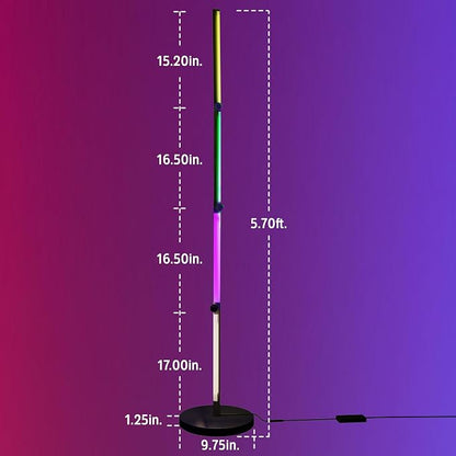 Enbrighten Vibe RGBWIC Smart Foldable Floor Lamp with Music Sync | Color-Changing Ambient Lighting with DIY Effects, Alexa and Google Compatible, Ideal for Gaming Rooms and Bedrooms