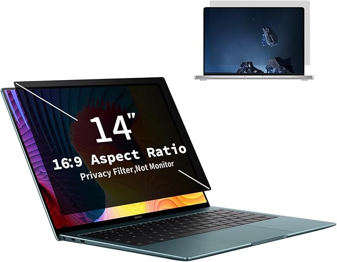 14 Inch 16:9 Laptop Privacy Screen Filter - Computer Monitor Privacy Shield Anti Glare and Blue Light Protector 1-Pack