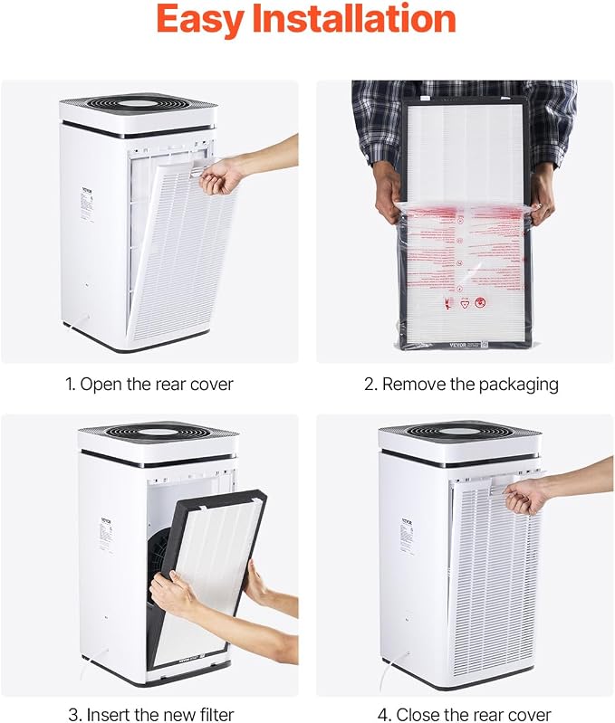 VEVOR Air Purifier Replacement Filter, H13, 2-in-1 Compact & Lightweight Replacement Filter with Non-Woven Fabric, Easy-to-Install Purifier Filter with Activated Carbon, Fit for Square Purifier
