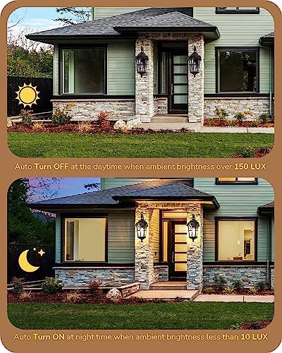 EDISHINE Dusk to Dawn Outdoor Wall Lights, 20.4" Large Size Exterior Lantern Fixture, Porch Lights Wall Mount, Roman Wall Lamp, Waterproof Outside Wall Sconce for Front Door Garage, Black
