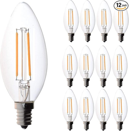 Bioluz LED Light Bulbs 4W Filament Candelabra Bulb, E12 Base High Efficiency LED Light Bulb, UL Listed, Ideal for Home Decor, Long-Lasting LED Bulbs, Bright and Energy Efficient, Pack of 12