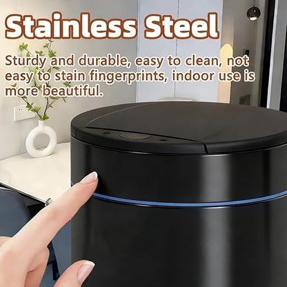 Garbage Can with Lid, Intelligent Sensor Opening and Closing, Small Garbage Can for Living Room, Bedroom, Kitchen and Bathroom (2, Black)