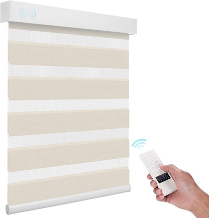 ACMEART Motorized Zebra Blinds,Smart APP & Remote Control 95% Blackout Shades,Compatible with Alexa,Custom Size Electric Window Blinds for Bedroom/Home/Office (Cream Beige)