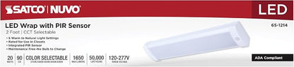 Nuvo 65/1214 LED 2Ft Wrap Linear Ceiling Light with PIR Motion Sensor, 20W, CCT Selectable 2700K/3000K/3500K/4000K/5000K, White
